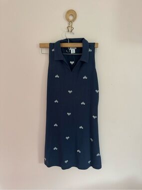 Sigrid Olsen Navy Sleeveless Polo with White Tennis Racket Embroidery